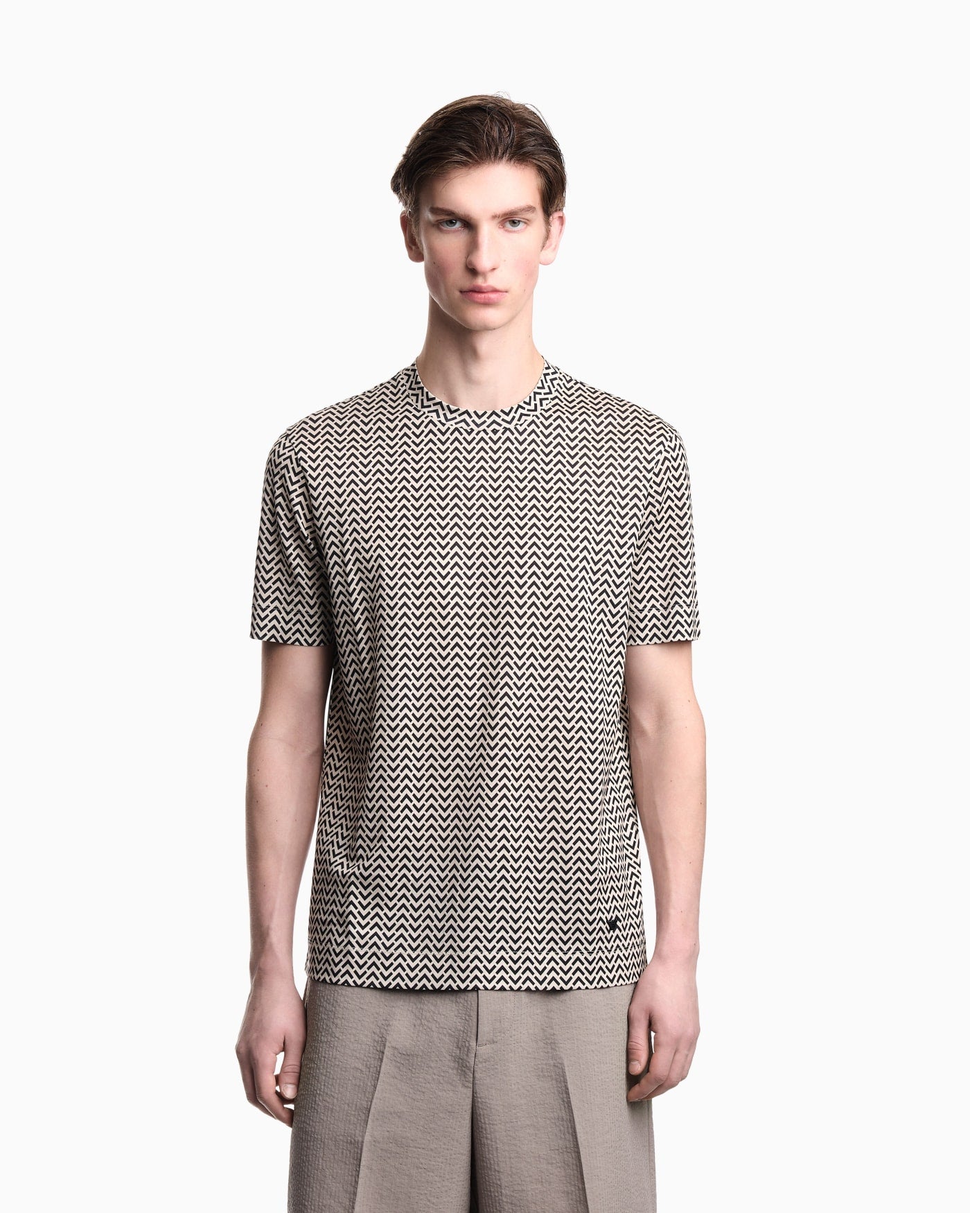 Lyocell-blend jersey T-shirt with micro op-art pattern print