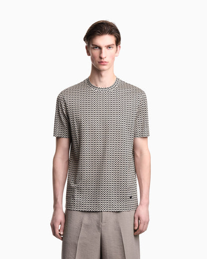 Lyocell-blend jersey T-shirt with micro op-art pattern print