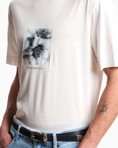 Lyocell blend jersey T-shirt with printed and embroidered graphic design