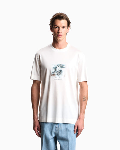 Lyocell blend jersey T-shirt with printed and embroidered graphic design