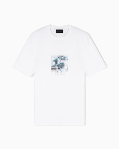 Lyocell blend jersey T-shirt with printed and embroidered graphic design