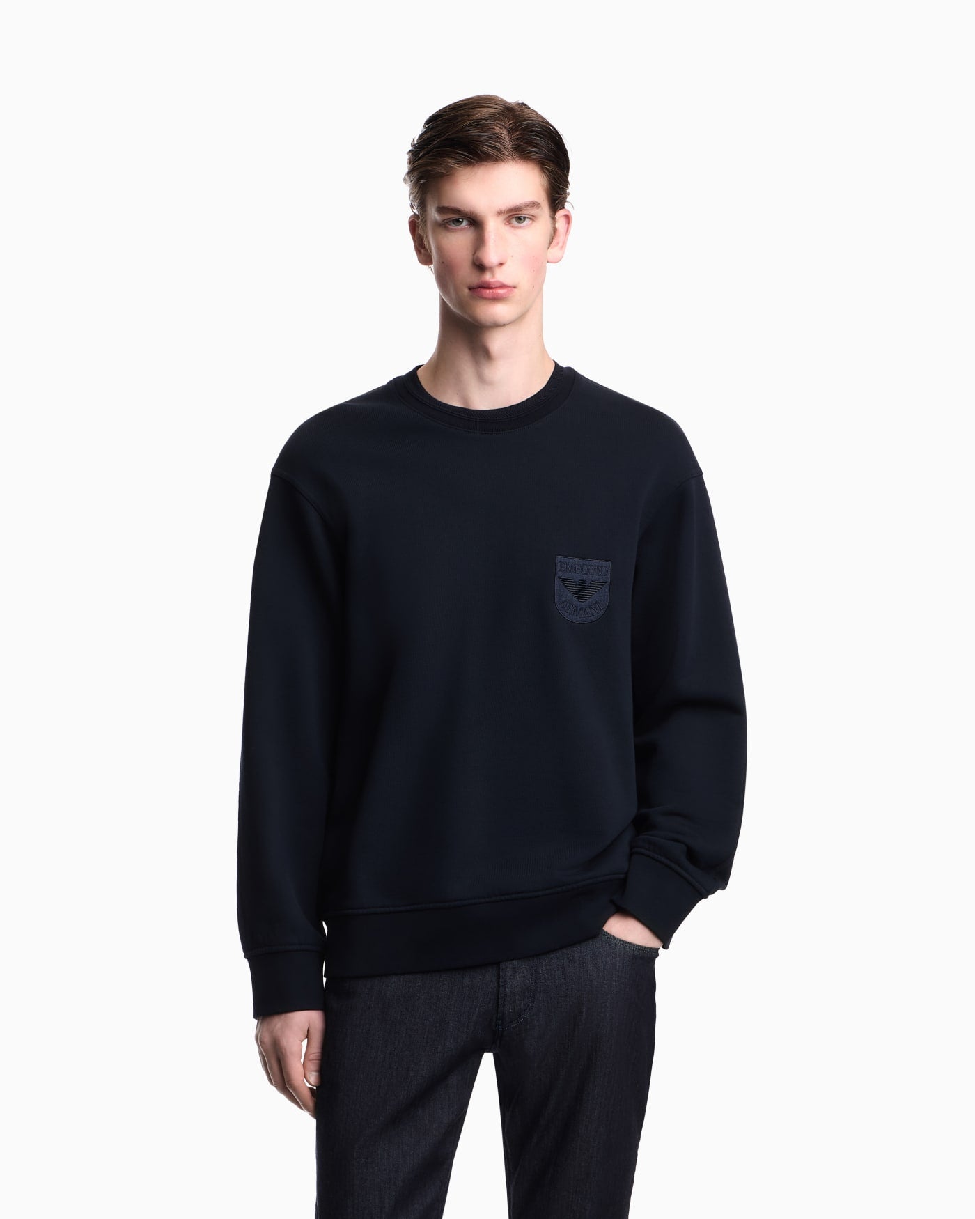 French terry jersey sweatshirt with shield embroidery