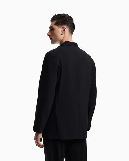Single-breasted jacket in technical seersucker fabric