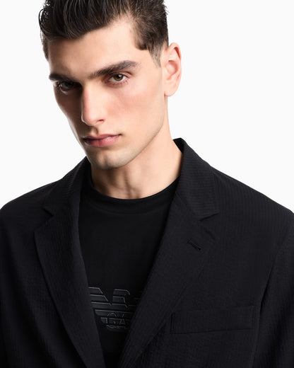 Single-breasted jacket in technical seersucker fabric