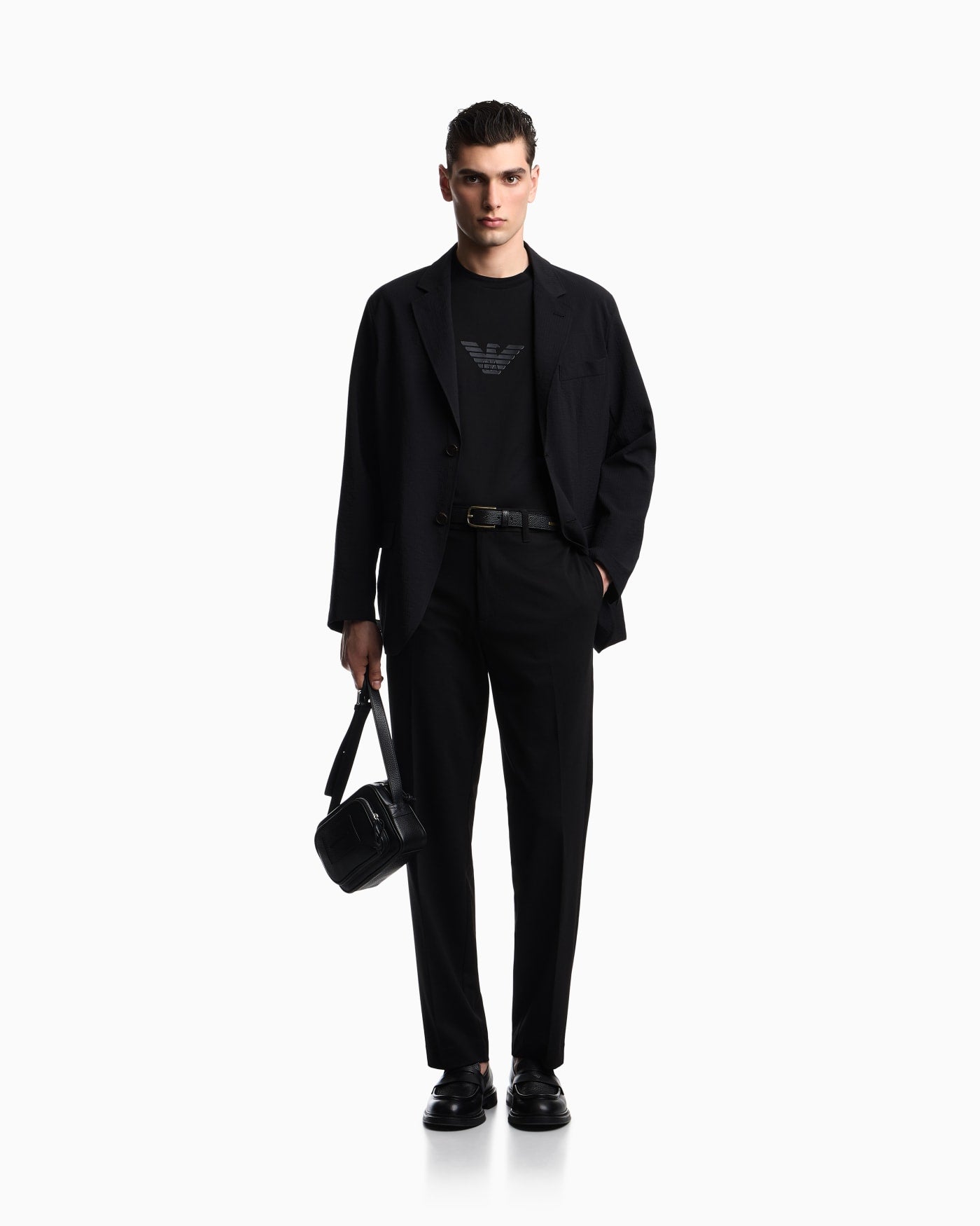 Single-breasted jacket in technical seersucker fabric