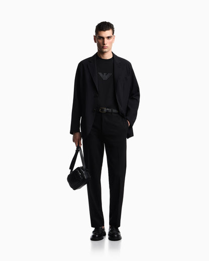 Single-breasted jacket in technical seersucker fabric