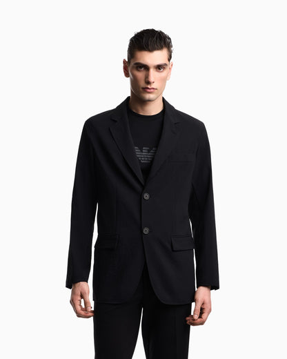 Single-breasted jacket in technical seersucker fabric