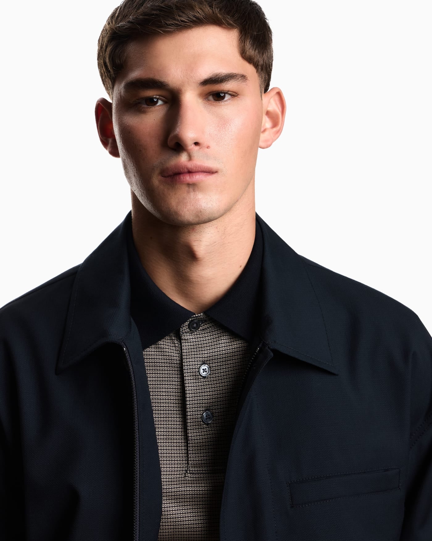 Lyocell-blend jersey polo shirt with all-over micro-pattern print