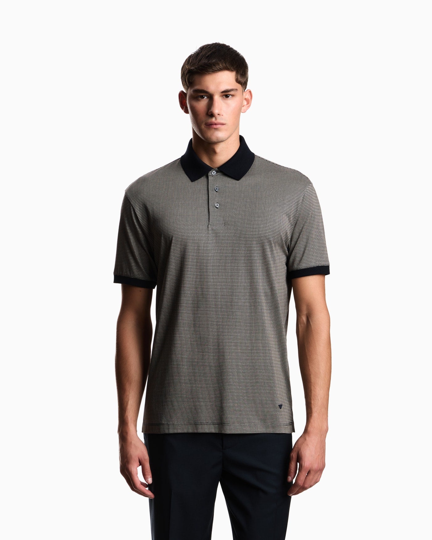 Lyocell-blend jersey polo shirt with all-over micro-pattern print