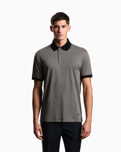 Lyocell-blend jersey polo shirt with all-over micro-pattern print