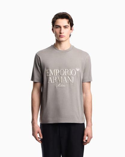 Heavy jersey T-shirt with embossed logo embroidery
