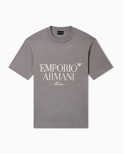 Heavy jersey T-shirt with embossed logo embroidery