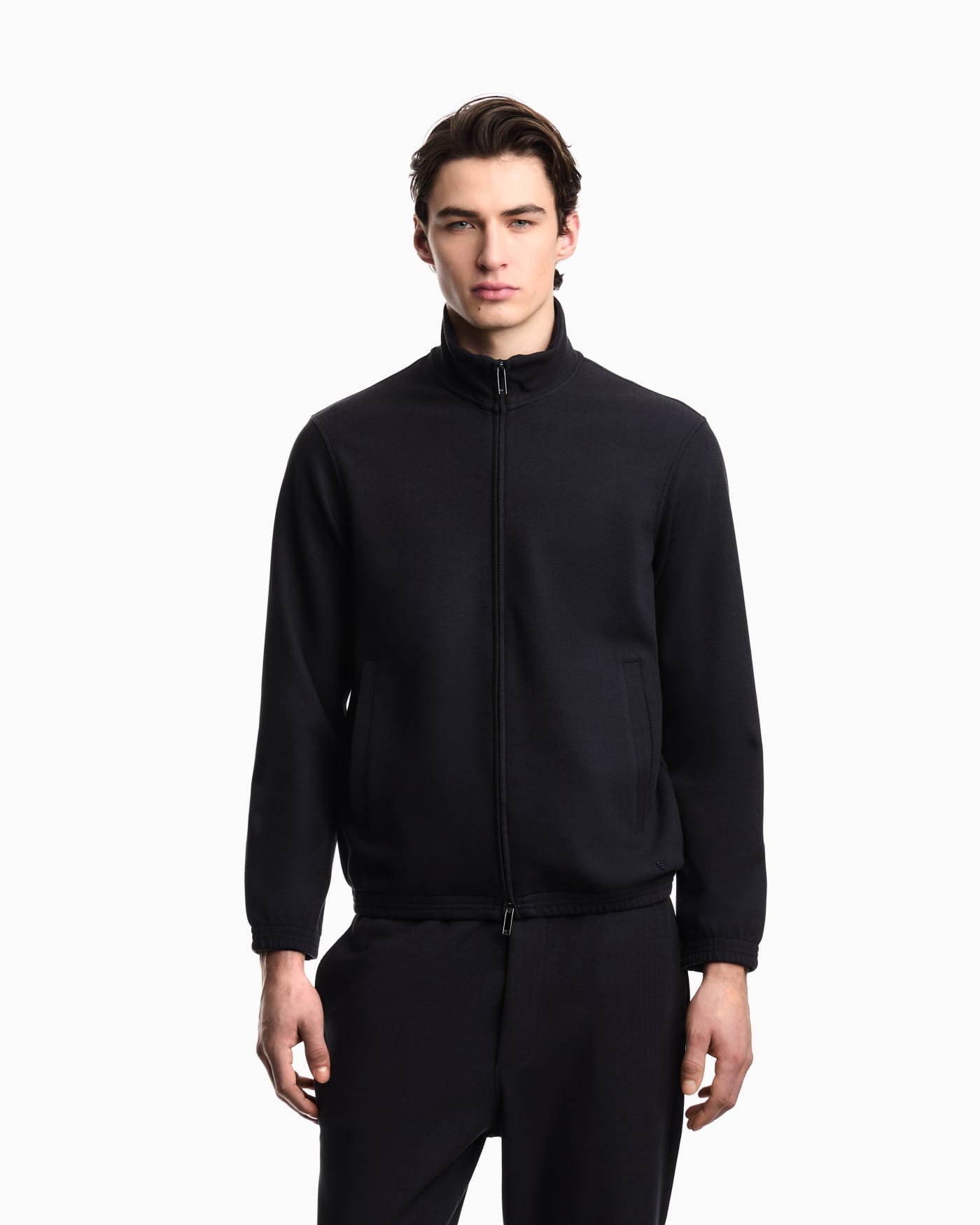 Full-zip sweatshirt in a Lyocell-blend jacquard interlock jersey