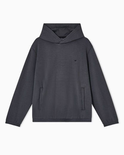 Hooded sweatshirt in plated-effect canneté