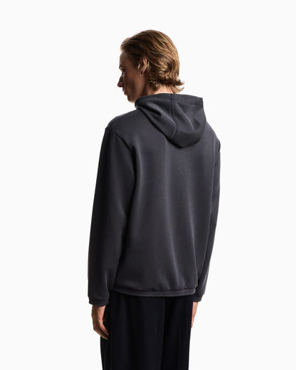 Hooded sweatshirt in plated-effect canneté