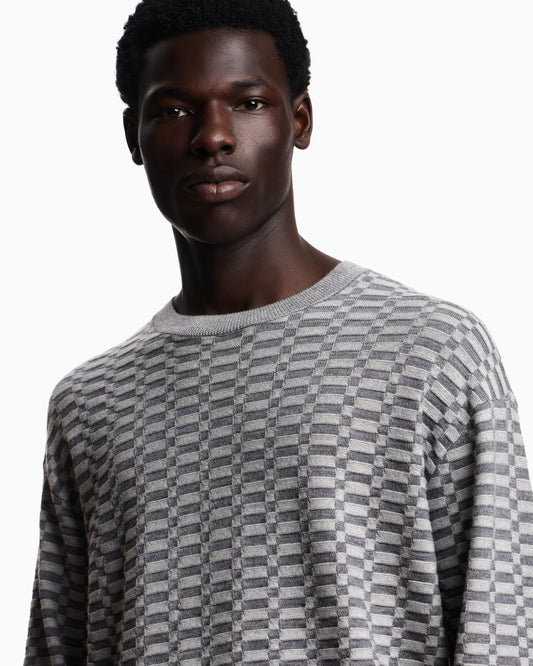 Op-art textured virgin wool jumper