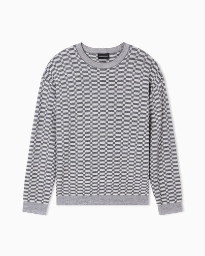 Op-art textured virgin wool jumper