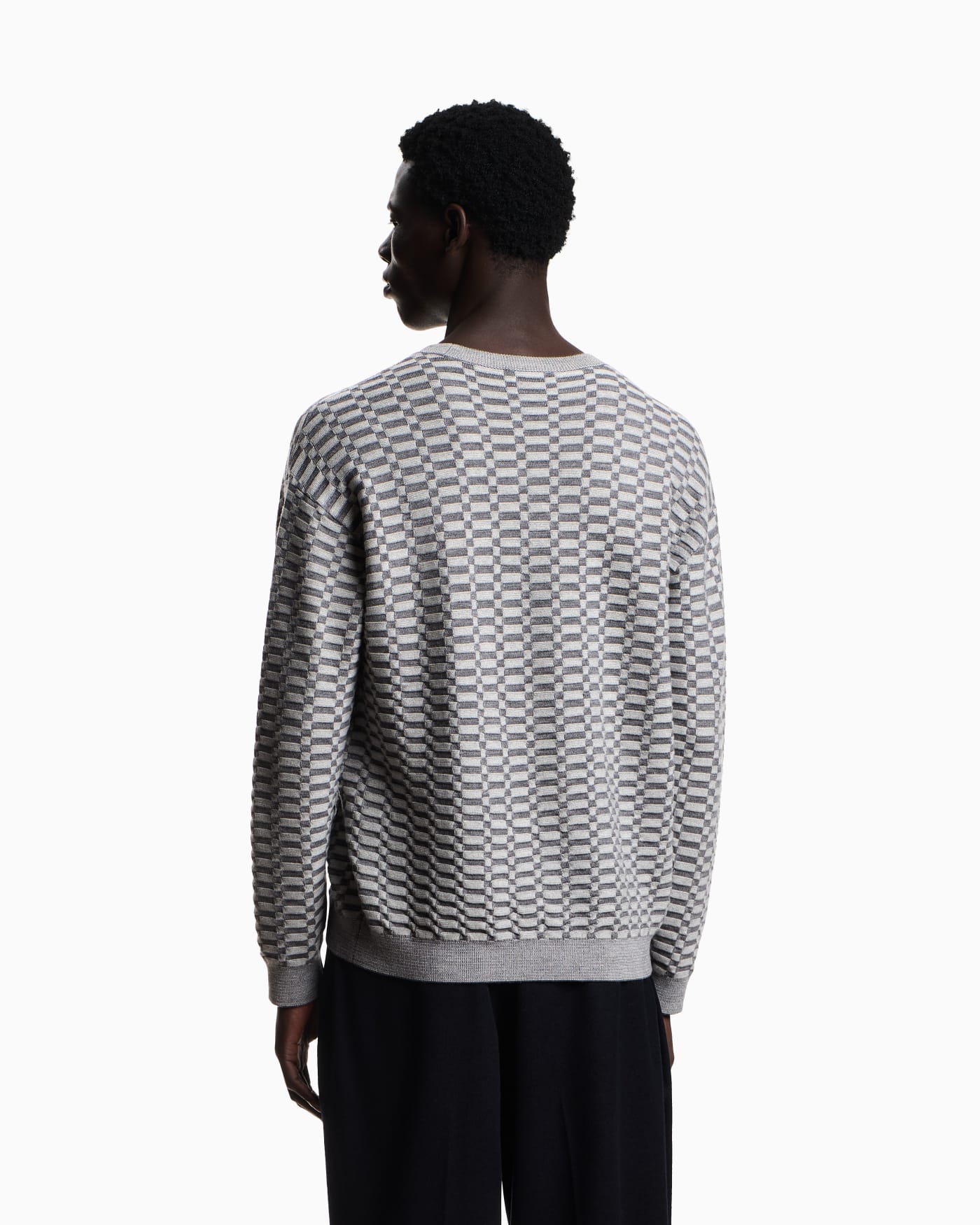 Op-art textured virgin wool jumper