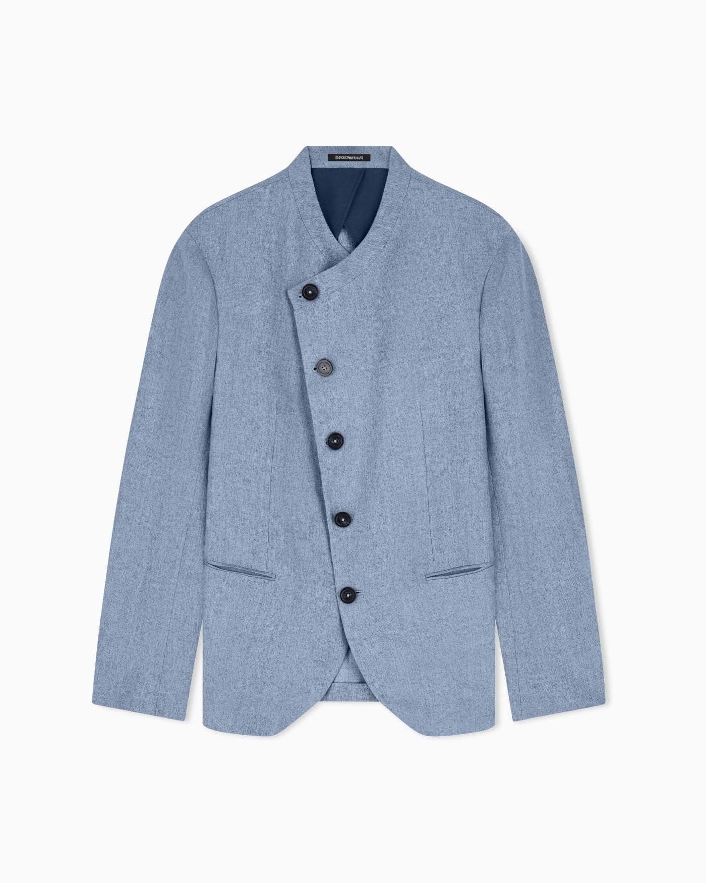 Icon jacket with diagonal fastening in textured mouliné linen satin