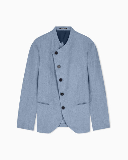 Icon jacket with diagonal fastening in textured mouliné linen satin