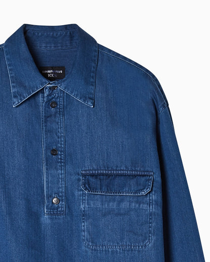 Icon denim polo-collar shirt