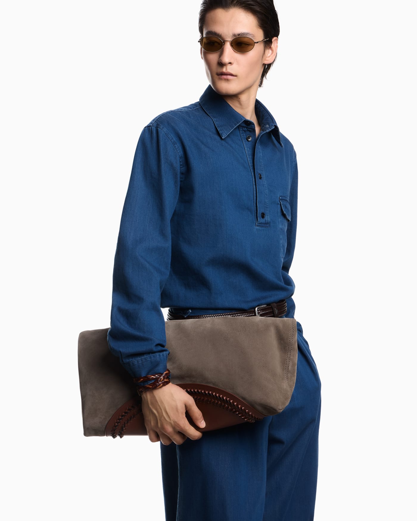 Icon denim polo-collar shirt