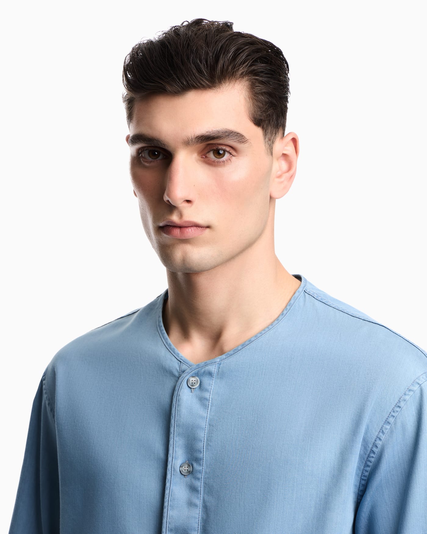 Icon lightweight denim shirt with Henley collar