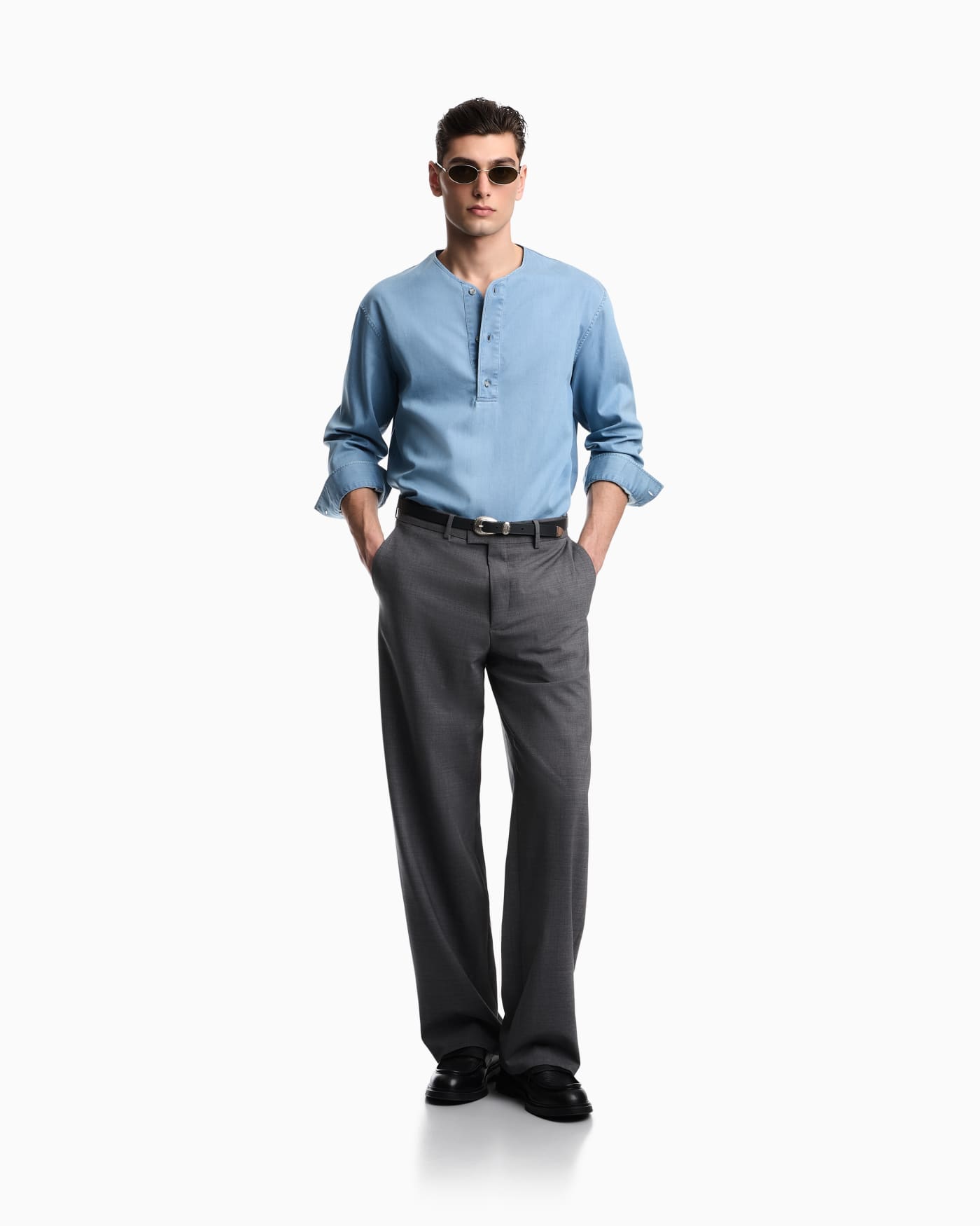 Icon lightweight denim shirt with Henley collar
