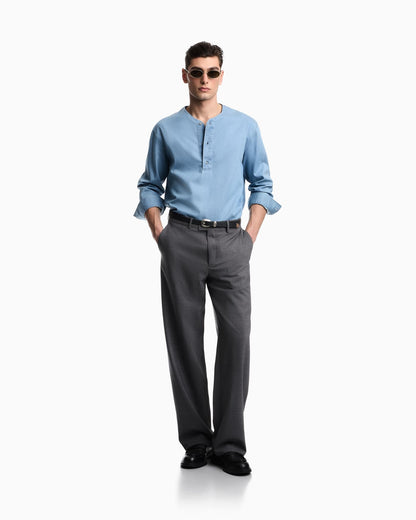 Icon lightweight denim shirt with Henley collar