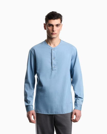 Icon lightweight denim shirt with Henley collar