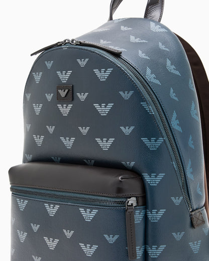 Coated canvas backpack with all-over eagle