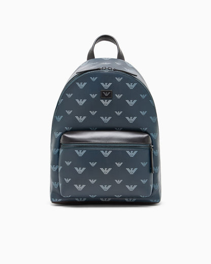 Coated canvas backpack with all-over eagle