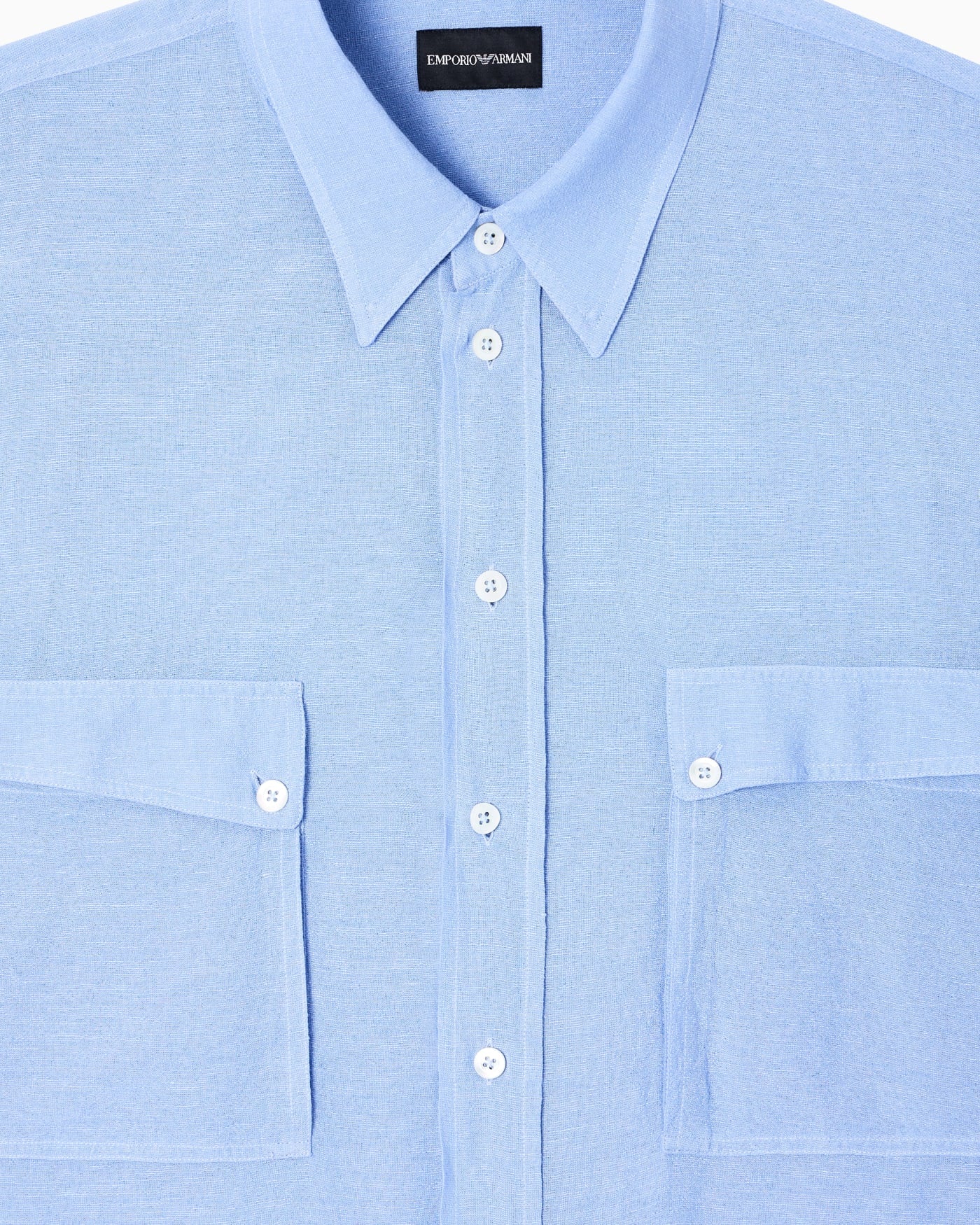 Denim-effect linen-blend shirt