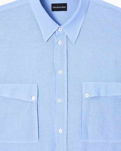 Denim-effect linen-blend shirt