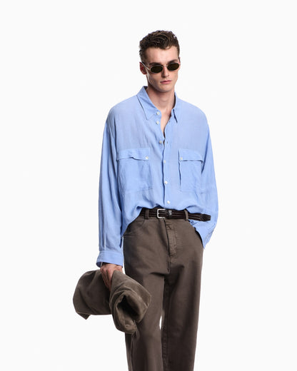 Denim-effect linen-blend shirt