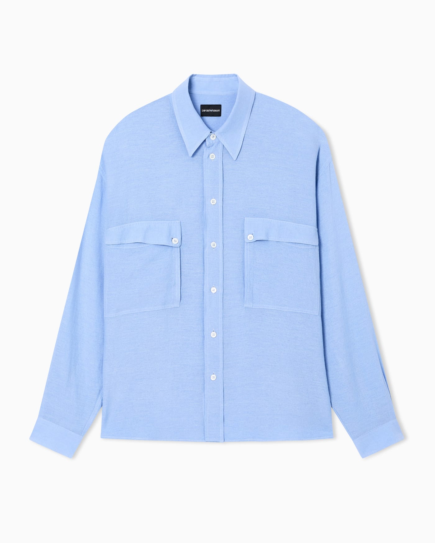 Denim-effect linen-blend shirt