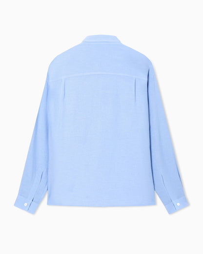 Denim-effect linen-blend shirt