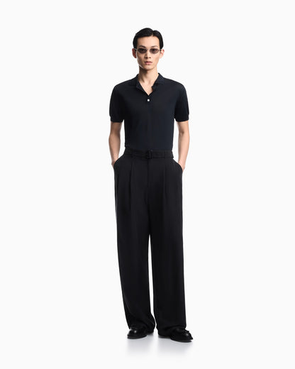 Plain-knit polo shirt