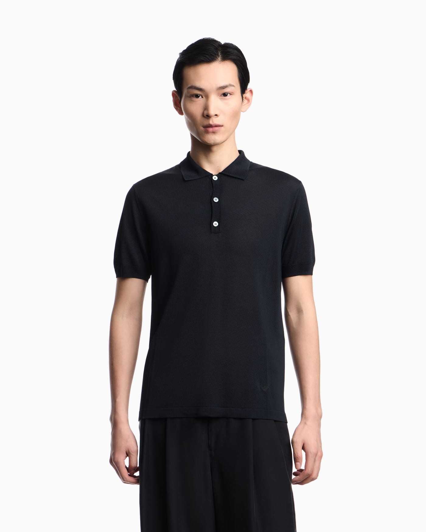 Plain-knit polo shirt