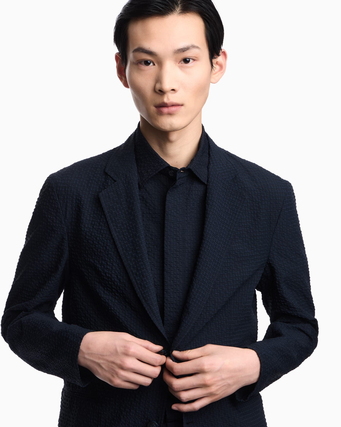 Icon printed technical-seersucker single-breasted jacket