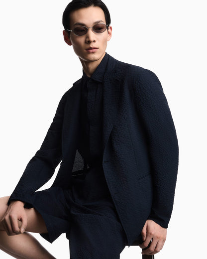 Icon printed technical-seersucker single-breasted jacket