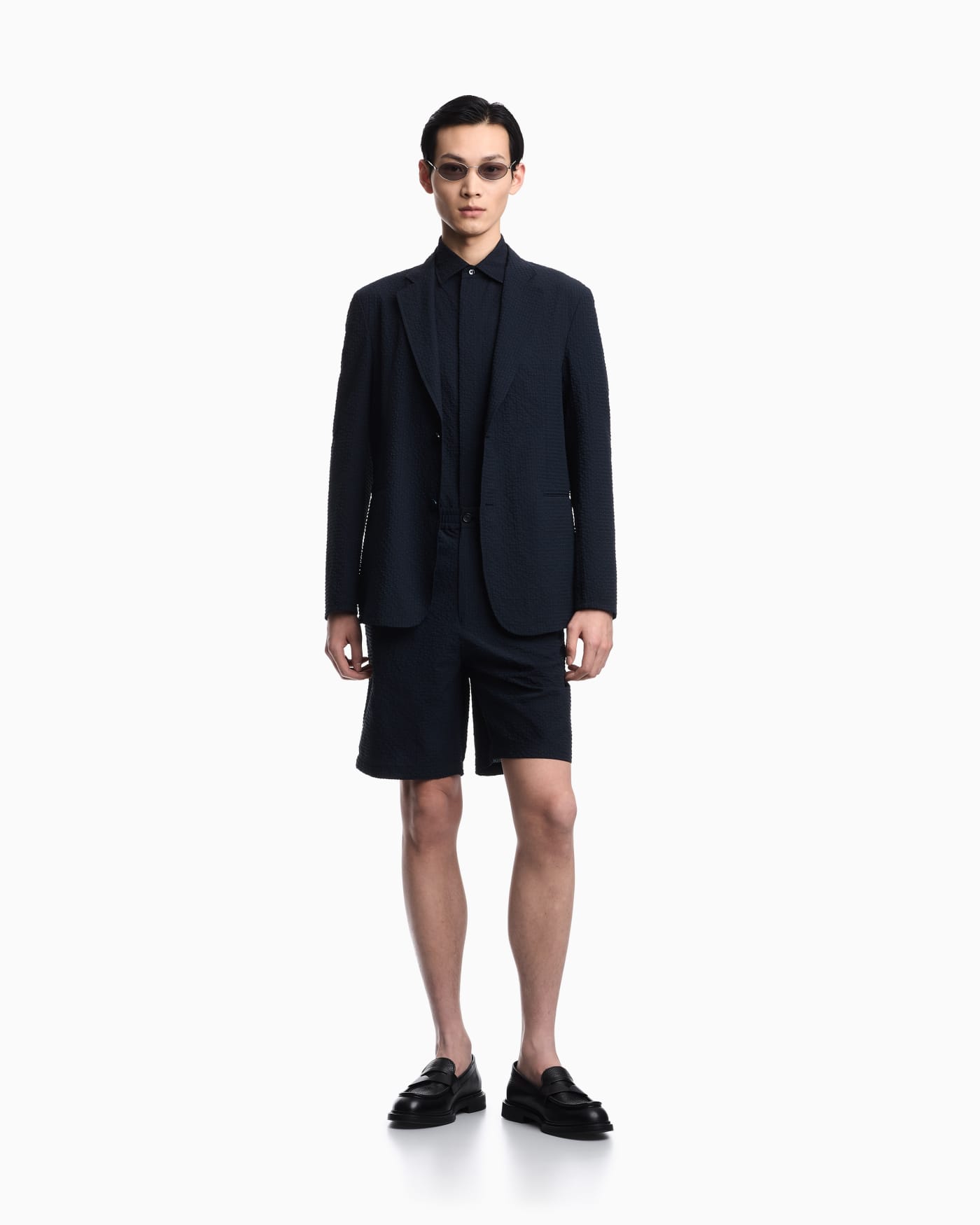 Icon printed technical-seersucker single-breasted jacket