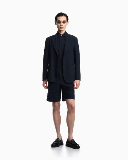 Icon printed technical-seersucker single-breasted jacket