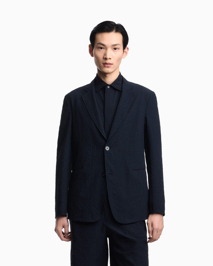 Icon printed technical-seersucker single-breasted jacket