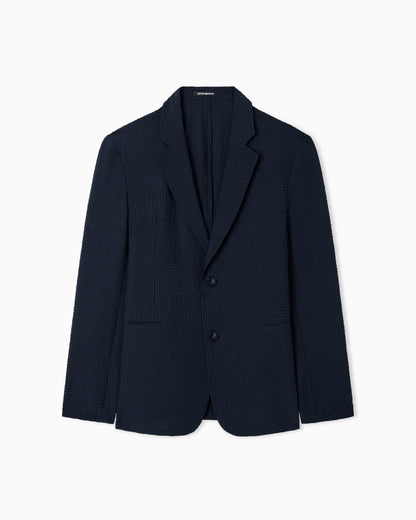 Icon printed technical-seersucker single-breasted jacket