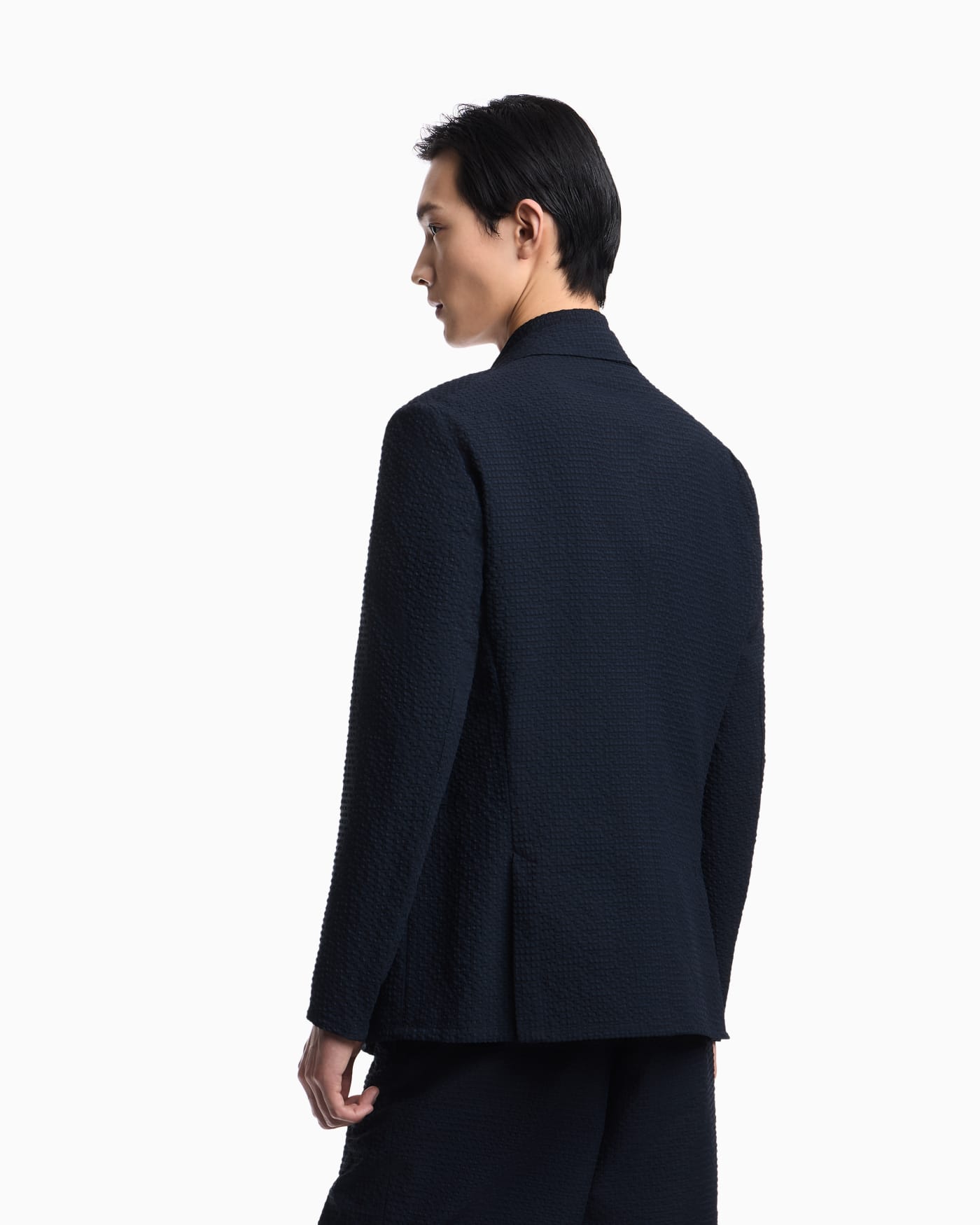 Icon printed technical-seersucker single-breasted jacket