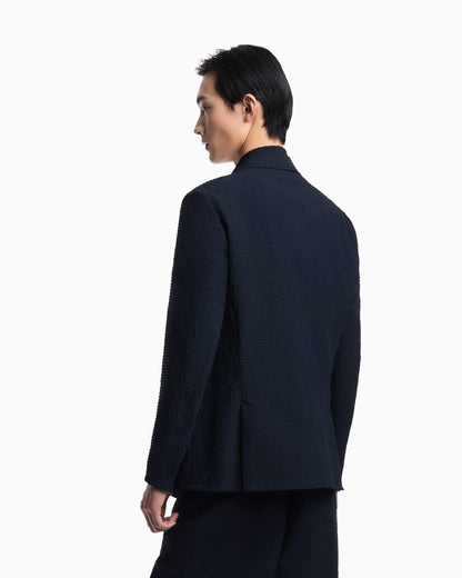 Icon printed technical-seersucker single-breasted jacket