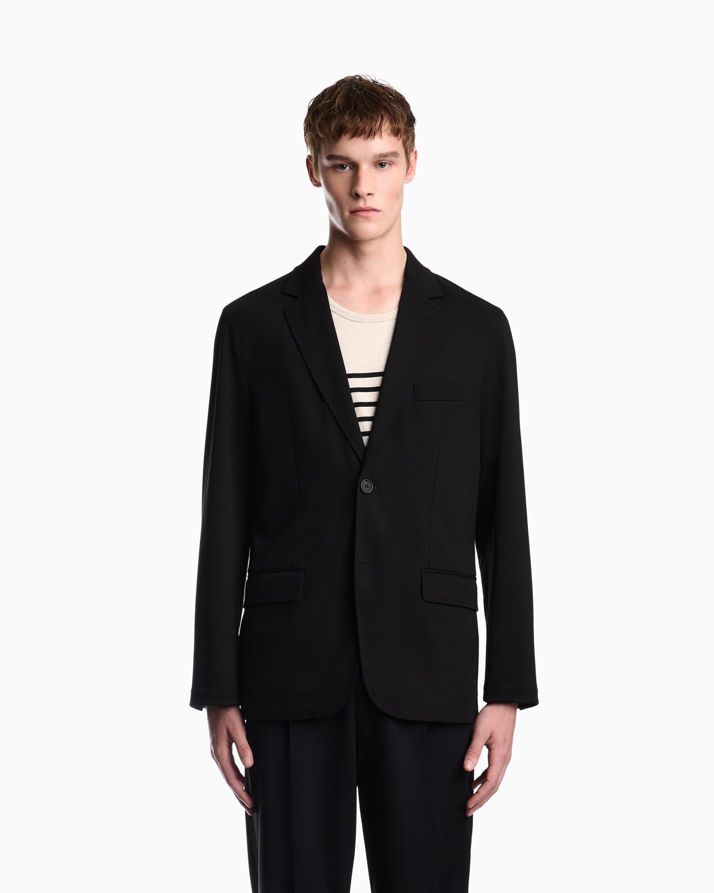 Single-breasted jacket in waffle-effect armure fabric