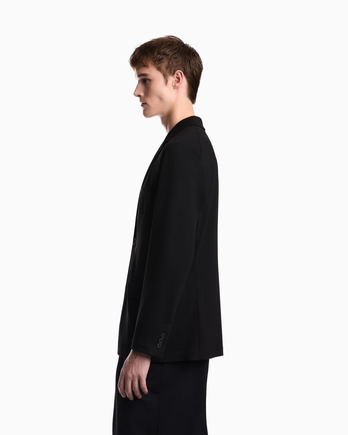 Single-breasted jacket in waffle-effect armure fabric