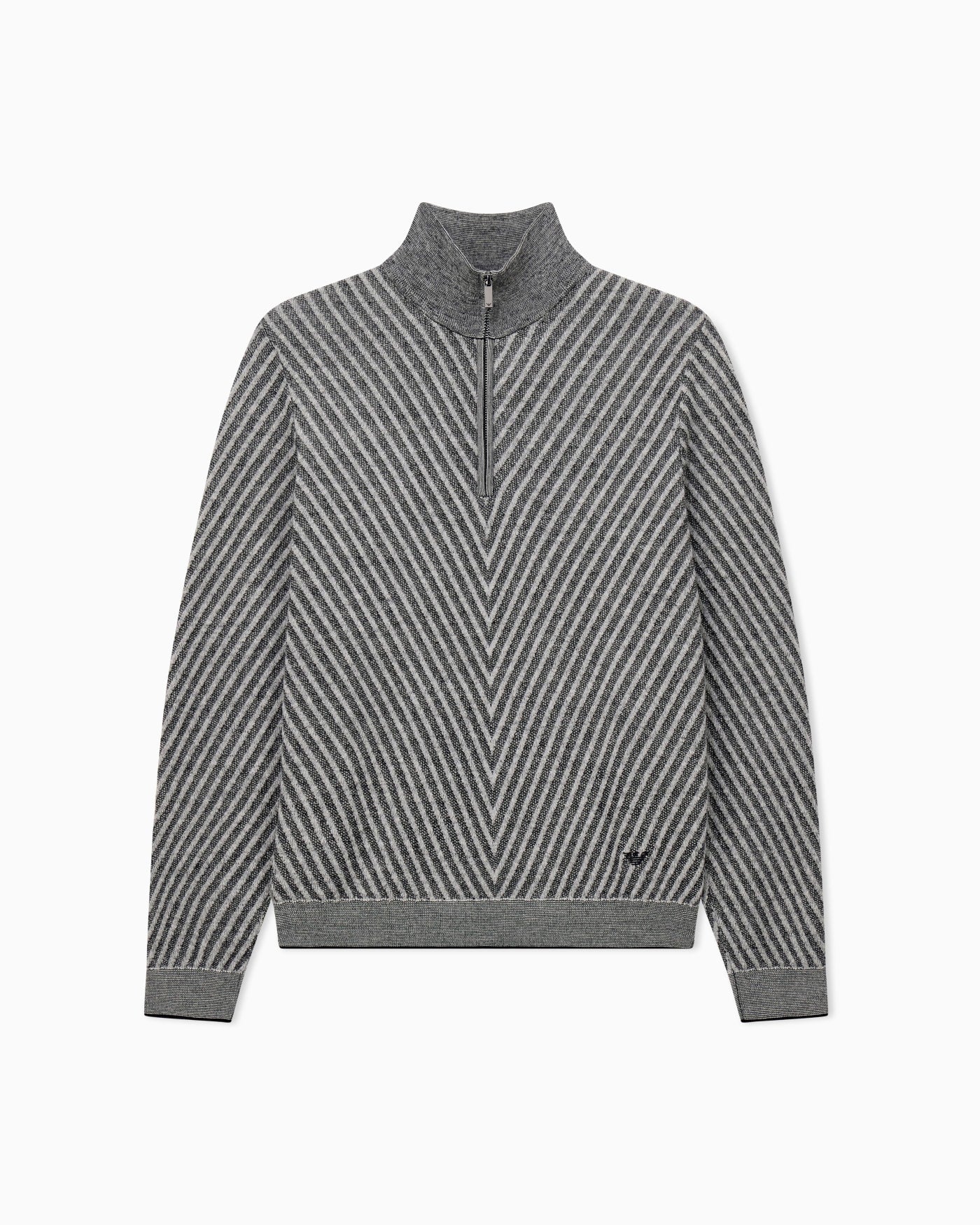 Partial zip sweater in processed virgin wool Signature Capsule